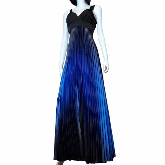 Betsy adam by linda bernell pleated ombre maxi dress blue black crossover bust - Picture 2 of 4